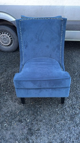 Blue slipper chair with silver - slipper,