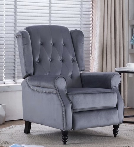 Grey silver velvet - velvet, recliner