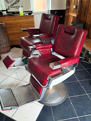 Red barber chair - barber, metal